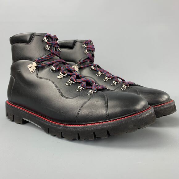BALLY Charli Size 11 Black Contrast Stitch Leather Fur Ankle Hiking Boots main image 8